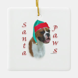 Boxer Santa Paws Ceramic Ornament