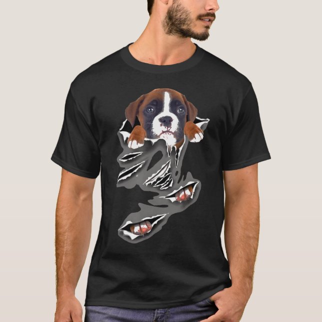 Boxer Scratch Dog Torn Dog Pocket T-Shirt (Front)
