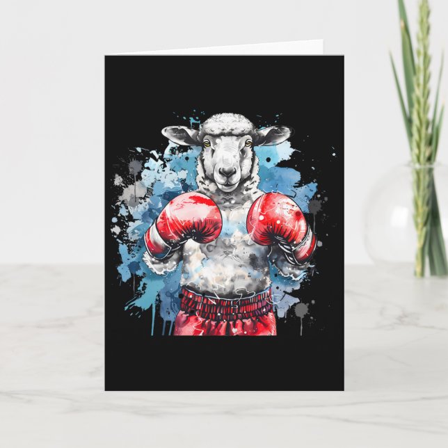 Boxer Sheep With Boxing Gloves Kickboxing Funny Bo Card (Front)