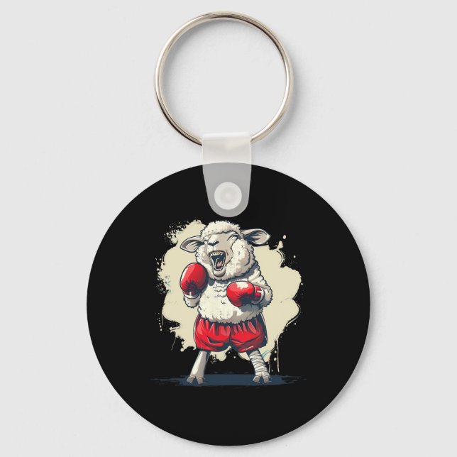 Boxer Sheep With Boxing Gloves Kickboxing Funny Bo Keychain (Front)