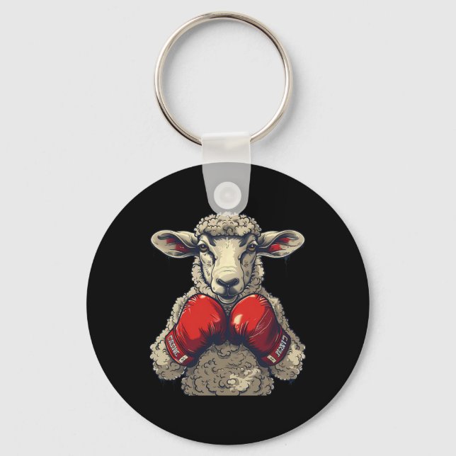 Boxer Sheep With Boxing Gloves Kickboxing Funny Bo Keychain (Front)