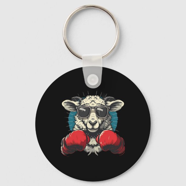 Boxer Sheep With Boxing Gloves Kickboxing Funny Bo Keychain (Front)