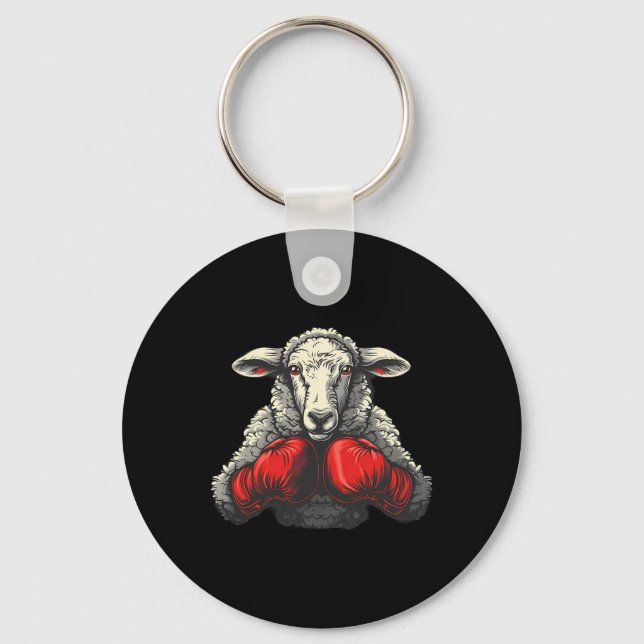 Boxer Sheep With Boxing Gloves Kickboxing Funny Bo Keychain (Front)