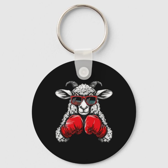 Boxer Sheep With Boxing Gloves Kickboxing Funny Bo Keychain (Front)