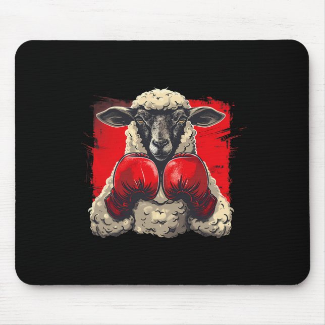 Boxer Sheep With Boxing Gloves Kickboxing Funny Bo Mouse Pad (Front)