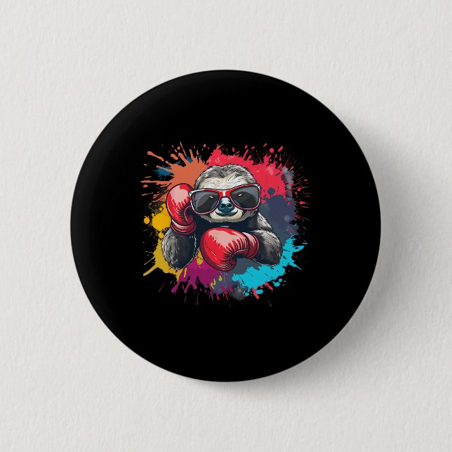 Boxer Sloth With Boxing Gloves Kickboxing Funny Bo 2 Inch Round Button (Front)