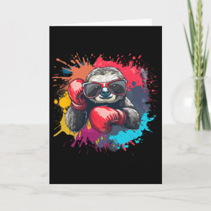 Boxer Sloth With Boxing Gloves Kickboxing Funny Bo Card