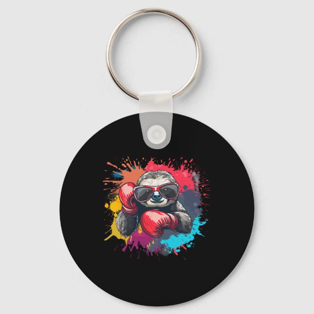 Boxer Sloth With Boxing Gloves Kickboxing Funny Bo Keychain (Front)
