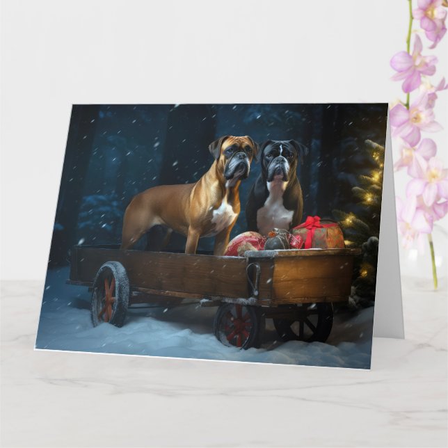 Boxer Snowy Sleigh Christmas Decor Card (Orchid)