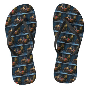 Boxer Snowy Sleigh Christmas Decor Flip Flops