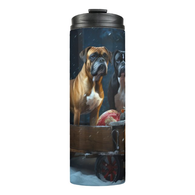Boxer Snowy Sleigh Christmas Decor Thermal Tumbler (Front)
