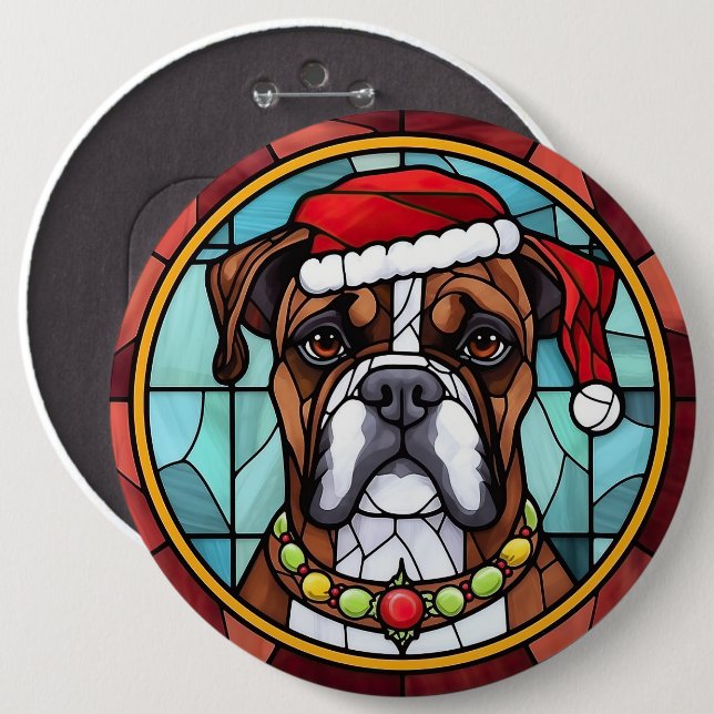Boxer Stained Glass Christmas  6 Inch Round Button (Front & Back)