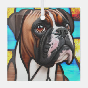 Boxer "Stained Glass"  Glass Ornament