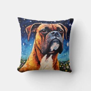 Boxer Starry Night Throw Pillow