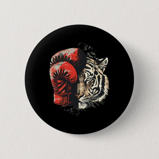 Boxer Tiger With Boxing Gloves Kickboxing Funny Bo 2 Inch Round Button (Front)