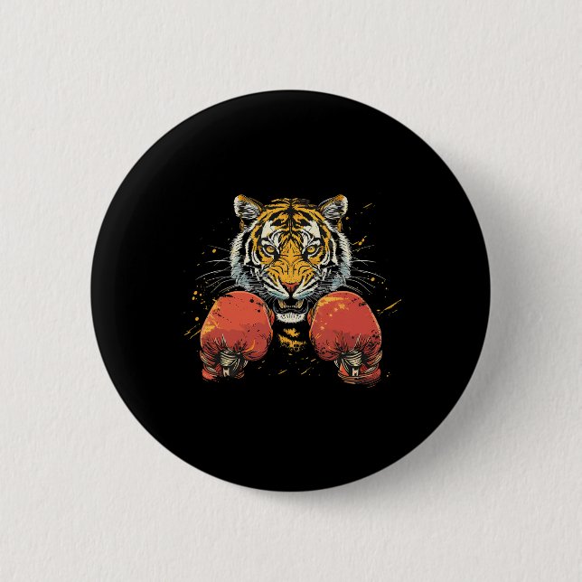 Boxer Tiger With Boxing Gloves Kickboxing Funny Bo 2 Inch Round Button (Front)