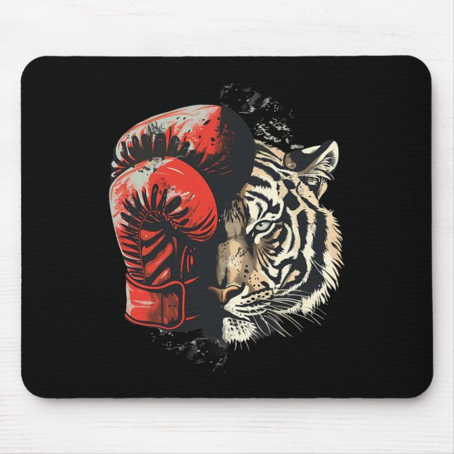 Boxer Tiger With Boxing Gloves Kickboxing Funny Bo Mouse Pad (Front)