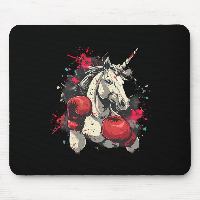 Boxer Unicorn With Boxing Gloves Kickboxing Cute B Mouse Pad (Front)