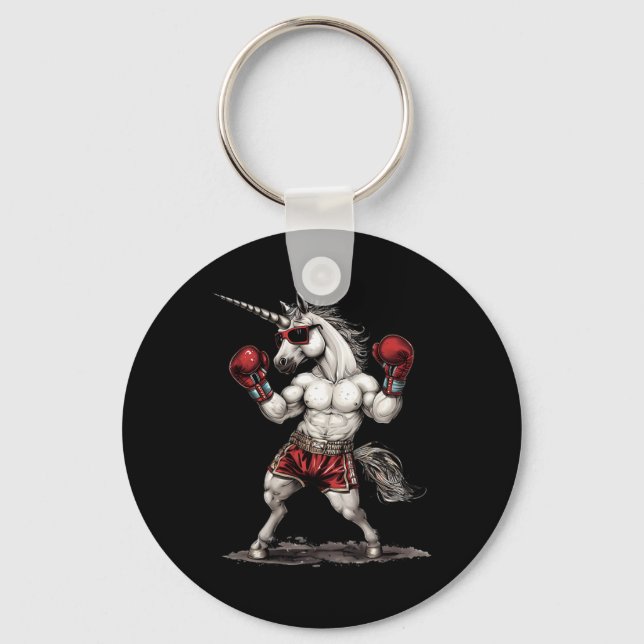 Boxer Unicorn With Boxing Gloves Kickboxing Funny  Keychain (Front)