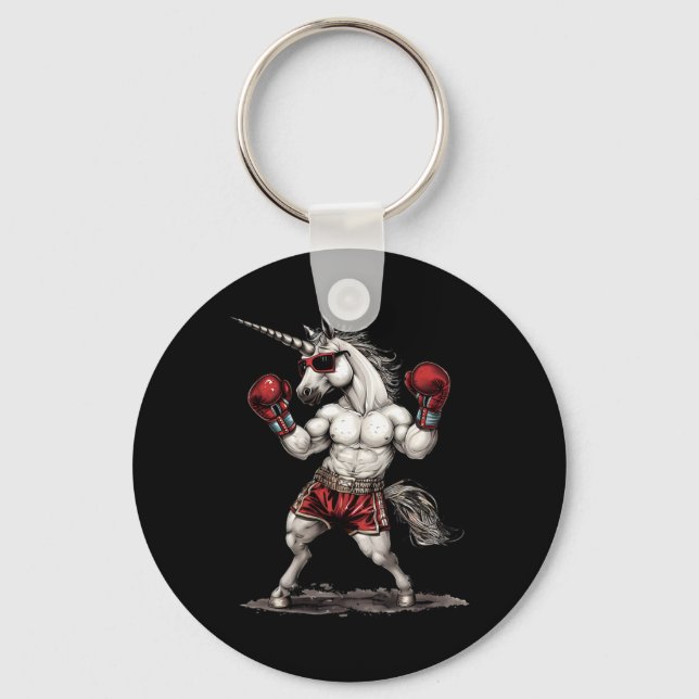 Boxer Unicorn With Boxing Gloves Kickboxing Funny  Keychain (Front)