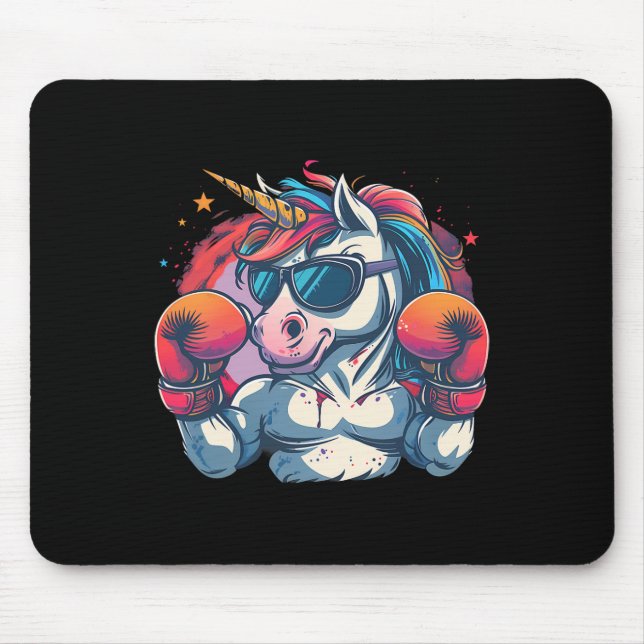 Boxer Unicorn With Boxing Gloves Kickboxing Funny  Mouse Pad (Front)