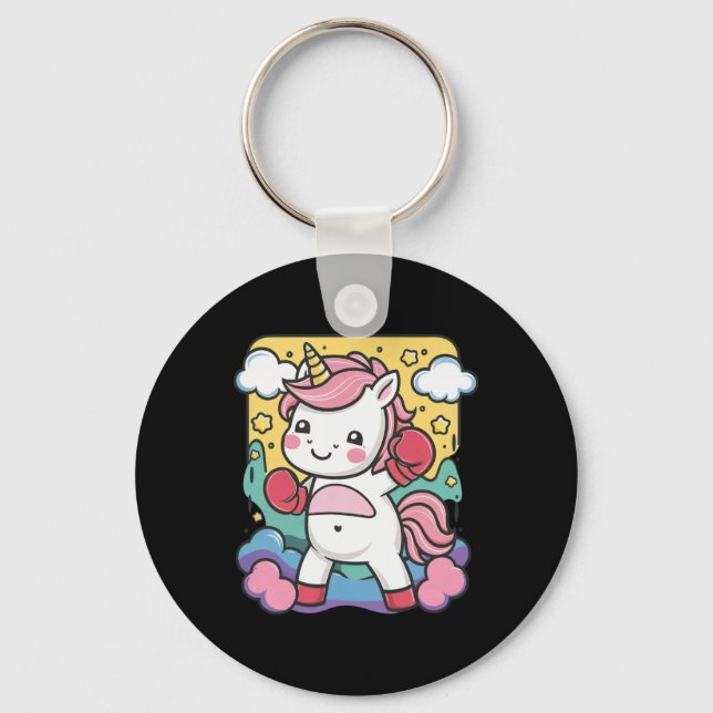 Boxer Unicorn With Boxing Gloves Loves Boxing  Keychain (Front)