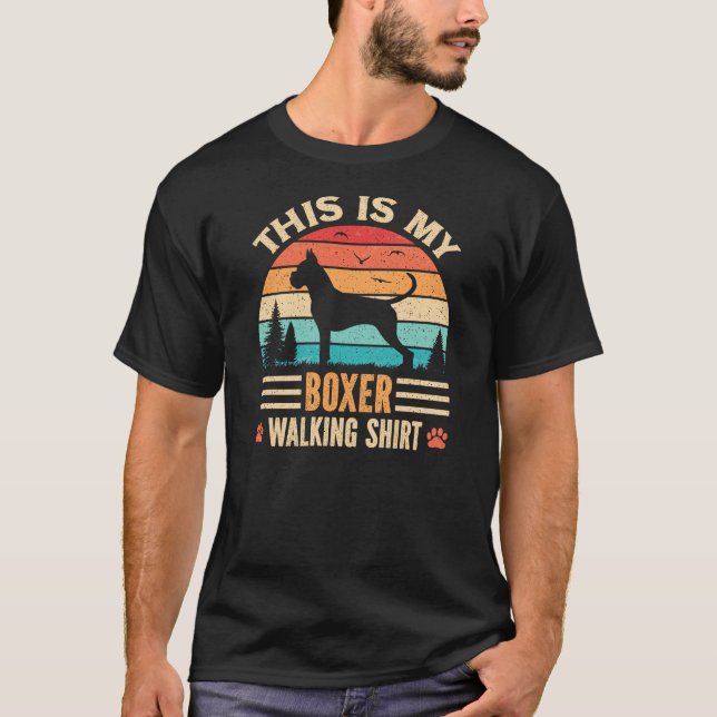 Boxer Walking Dad German Dog Walker Retro Sunset T-Shirt (Front)