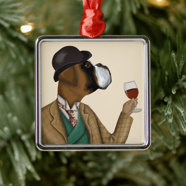 Boxer Wine Snob Metal Ornament (Tree)