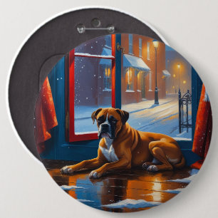 Boxer with Christmas Lights Holiday 6 Inch Round Button