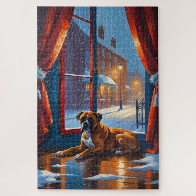 Boxer with Christmas Lights Holiday Jigsaw Puzzle (Vertical)