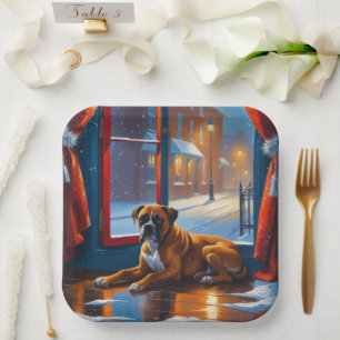 Boxer with Christmas Lights Holiday Paper Plate