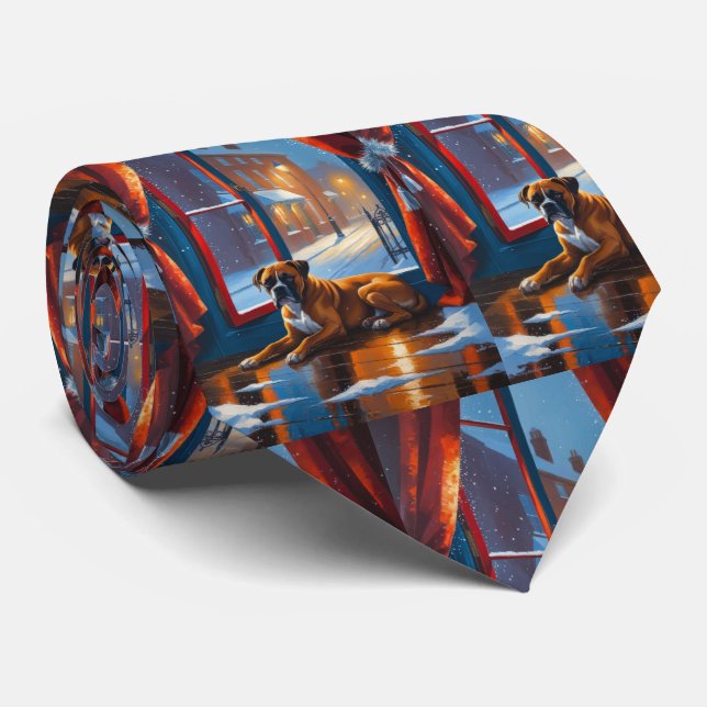 Boxer with Christmas Lights Holiday Tie (Rolled)