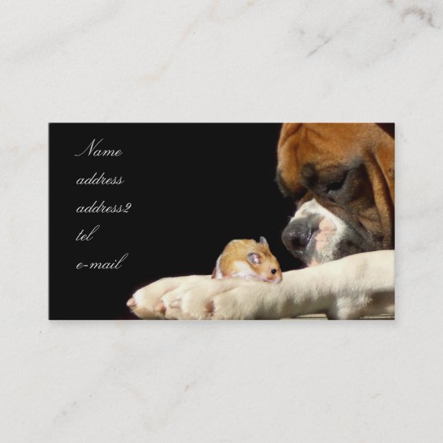 Boxer with hamster business card (Front)