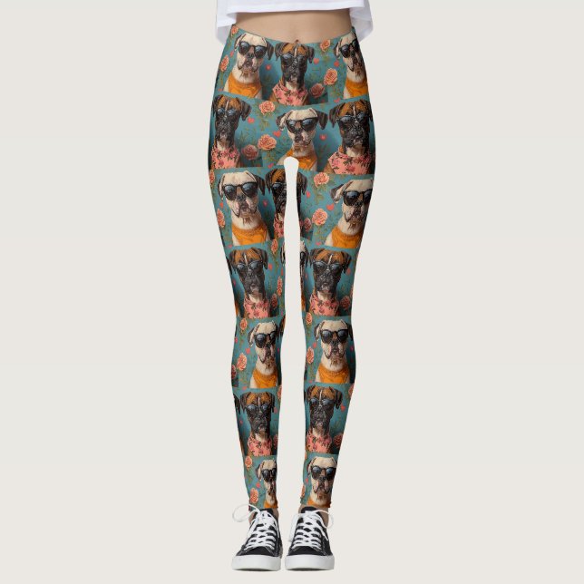 Boxer With Heart Roses Valentine's Day Leggings (Front)