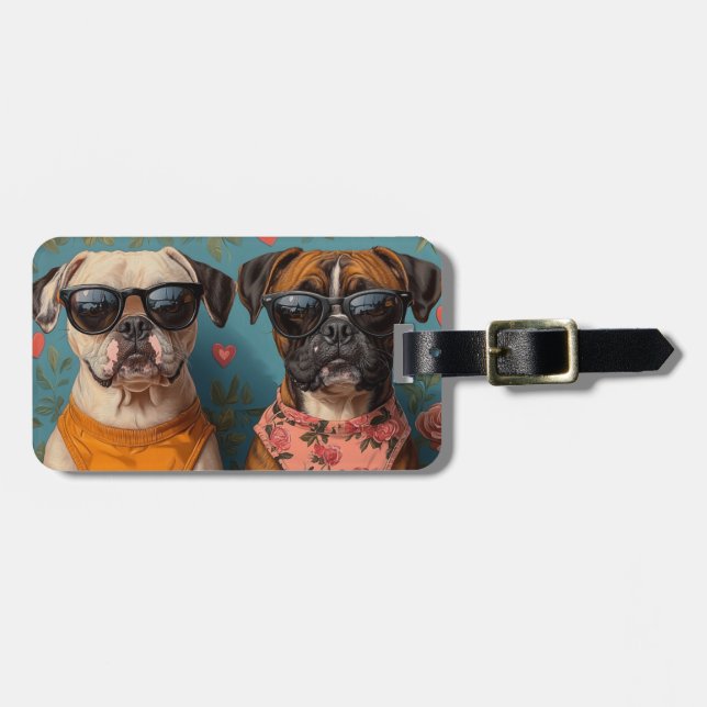 Boxer With Heart Roses Valentine's Day Luggage Tag (Front Horizontal)