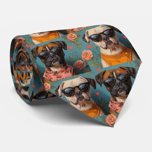Boxer With Heart Roses Valentine's Day Tie (Rolled)