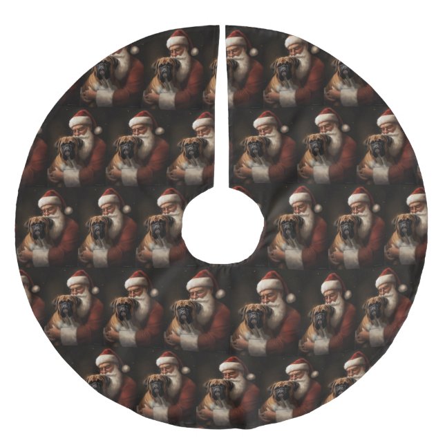 Boxer With Santa Claus Festive Christmas Brushed Polyester Tree Skirt (Front)