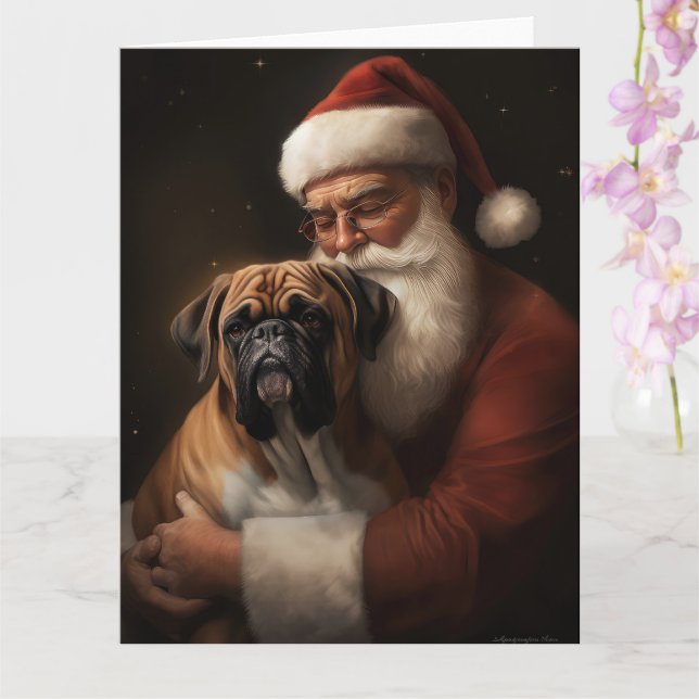 Boxer With Santa Claus Festive Christmas Card (Orchid)