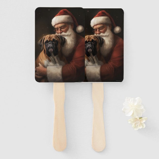 Boxer With Santa Claus Festive Christmas Hand Fan (Front and Back)