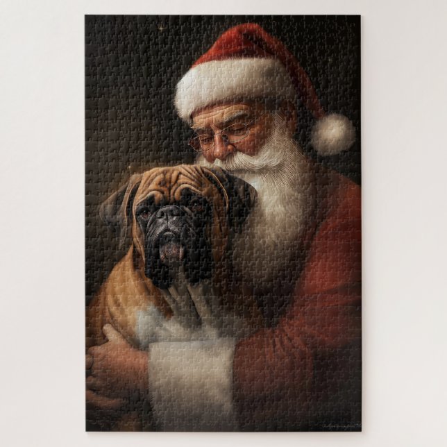 Boxer With Santa Claus Festive Christmas Jigsaw Puzzle (Vertical)