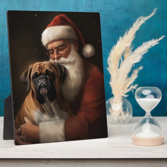 Boxer With Santa Claus Festive Christmas Plaque (Side)
