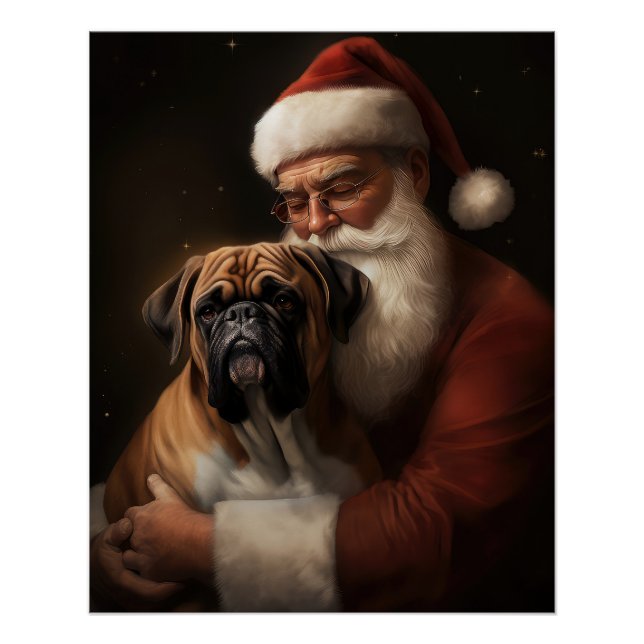 Boxer With Santa Claus Festive Christmas Poster (Front)