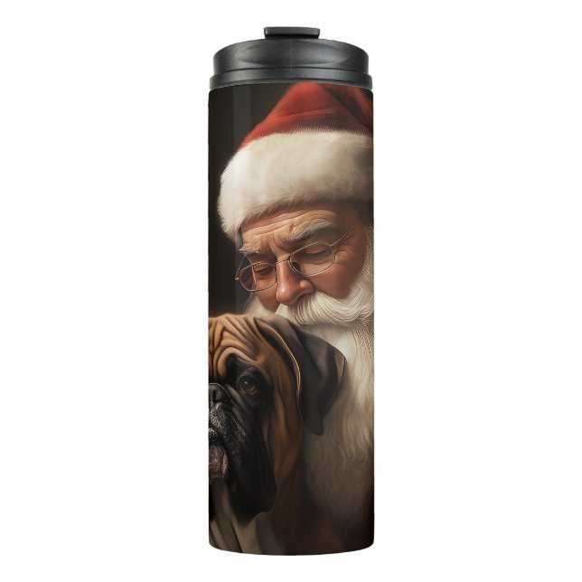 Boxer With Santa Claus Festive Christmas Thermal Tumbler (Front)