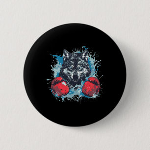 Boxer Wolf With Boxing Gloves Kickboxing Funny Box 2 Inch Round Button