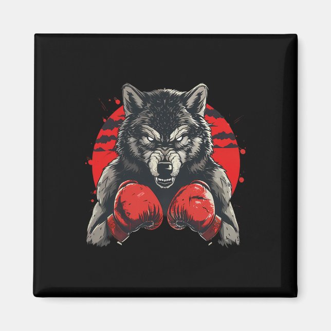 Boxer Wolf With Boxing Gloves Kickboxing Funny Box Magnet (Front)