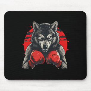 Boxer Wolf With Boxing Gloves Kickboxing Funny Box Mouse Pad