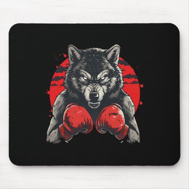 Boxer Wolf With Boxing Gloves Kickboxing Funny Box Mouse Pad (Front)