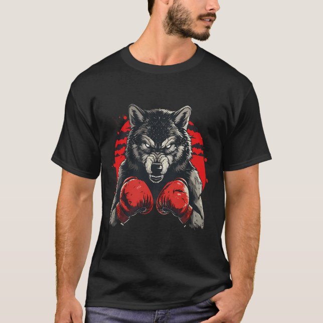 Boxer Wolf With Boxing Gloves Kickboxing Funny Box T-Shirt (Front)