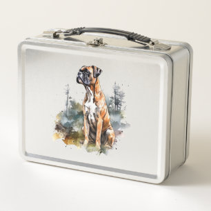 BoxerLoveArt Vibrant Watercolor Painting of Loyal  Metal Lunch Box