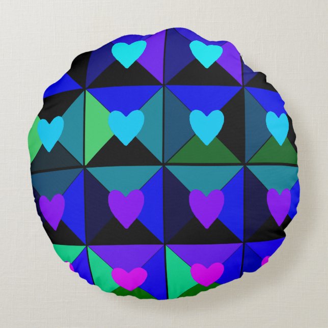 Boxes of Blue Hearts Round Pillow (Back)